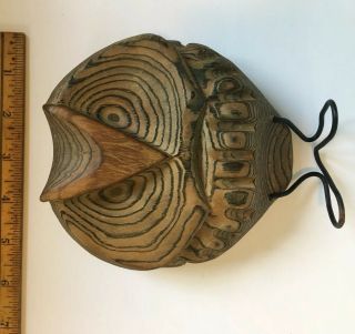 Vintage Hand Carved Wood Owl Art Sculpture Figurine t Wire Feet Signed J Simmons 3