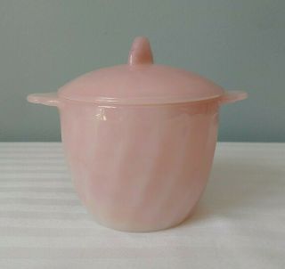 Vintage Fire King Pink Swirl Sugar Bowl With Lid