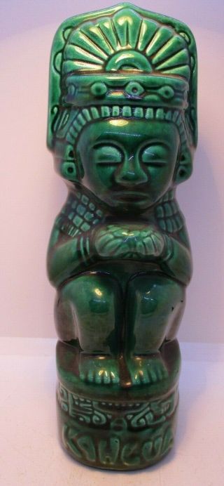 Vintage Ceramic Kahlua Tiki Decanter Green Aztec Mayan Design 12 "