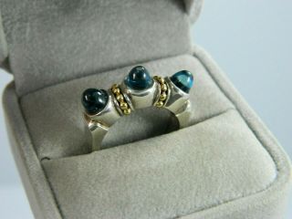 Vintage 18k/750 Yellow Gold & Sterling Silver Blue Topaz Pointy Ring Size 6.  25