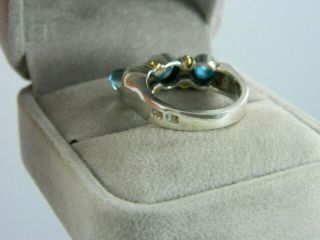 Vintage 18K/750 Yellow Gold & STERLING SILVER Blue Topaz POINTY Ring size 6.  25 3