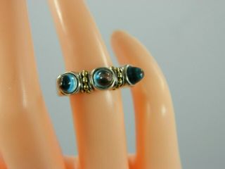 Vintage 18K/750 Yellow Gold & STERLING SILVER Blue Topaz POINTY Ring size 6.  25 4