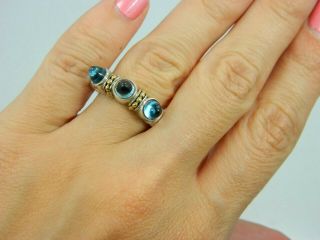 Vintage 18K/750 Yellow Gold & STERLING SILVER Blue Topaz POINTY Ring size 6.  25 6