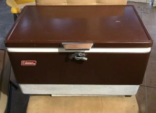 Coleman Vintage Cooler Brown Metal Motion Latch Ice Chest Box