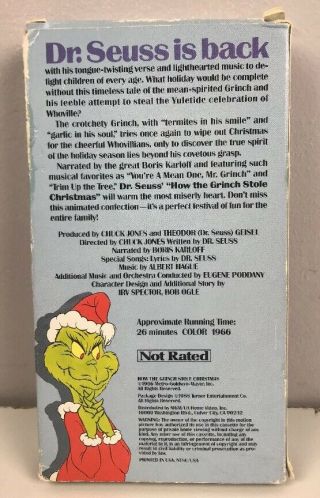Dr.  Seuss How the Grinch Stole Christmas VHS (1966 Boris Karloff) VTG 1988 Tape 4