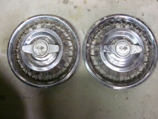 2 Vintage Chevy Wire Wheel Spoke Hub Caps With 2 Bar Spinner Corvair Spyder
