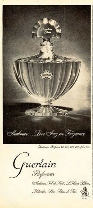 1953 Guerlain Print Ad Shalimar Perfume Vintage Bottle