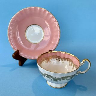 Vintage Aynsley Tea Cup & Saucer Pink & White With Gold Design