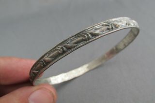 Vintage Danecraft Sterling Raised Relief Scrolling Bangle Cuff Bracelet