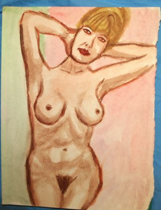 Vintage expressionist watercolor painting nude woman portrait 3