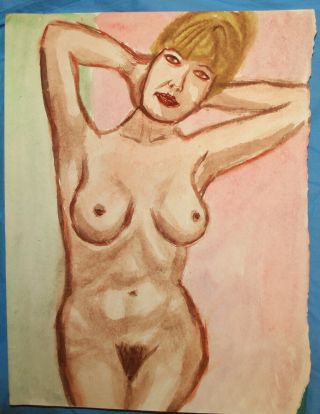 Vintage expressionist watercolor painting nude woman portrait 4