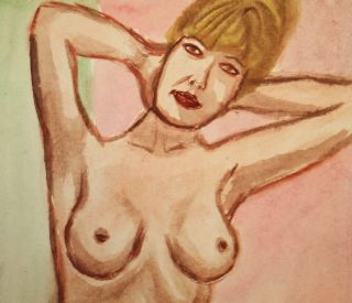 Vintage expressionist watercolor painting nude woman portrait 6