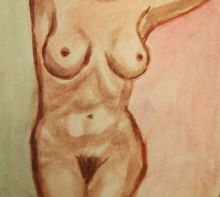 Vintage expressionist watercolor painting nude woman portrait 8