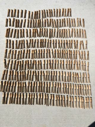 Vintage Clothes Pins Wood 1940’s Roundhead/Flat Top Wired and Unwired 270, 2