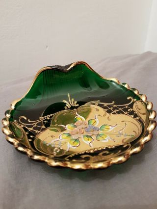 Vintage Murano Green Glass Sea Shell Dish