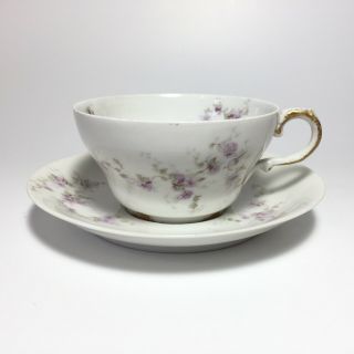 Vintage Theodore Haviland Limoges France Porcelain Tea Cup And Saucer Purple