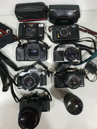 Assorted Cameras/lenses Pentax Mx Minolta X - 570 Nikon Fg Canon Eos 700 Yashica,