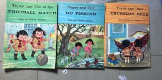 3 Vintage 60s 70s Topsy And Tim Books: Football,  Fishing & Thursday