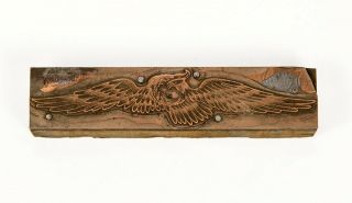 Vintage Letterpress Printing Block Copper Flying Eagle Falcon Bird Of Prey