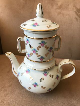 Vintage French Pillivuyt Porcelain Tea Or Coffee Pot Floral Design
