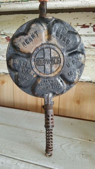 Vintage Griswold No.  18 Heart Star Waffle Iron Lid Only Patent 1920 1922