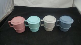 Vintage Tupperware Pastel Coffee Mugs With Lids/coasters (set Of 4) 1312 - 1313