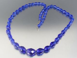 Vintage 50’s Sapphire Blue Crystal Glass Graduated Bead Necklace