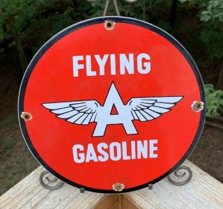 Vintage Flying A Gas Porcelain Enamel Sign 11 3/4 Gasoline Oil Pump Plate