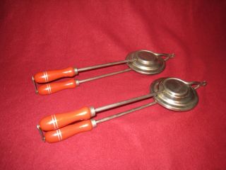 2 Vintage 1940 ' S NUTBROWN Campfire Sandwich Toasters Made in England Red Handle 5