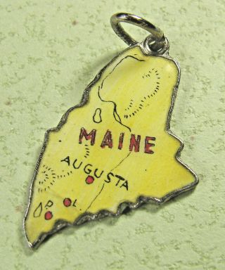 Vintage Reu Sterling Silver Enamel Map Of Maine Charm