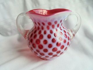 Vintage Fenton ? Cranberry Opalescent Baby Coin Dot Sugar Bowl Or Vase