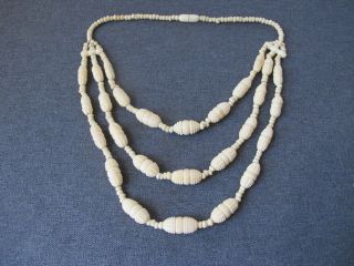 Vintage Carved Bovine Bone Beads 3 Strands Necklace