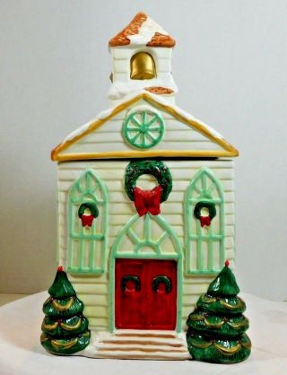 Vintage Ceramic Cookie Jar - Christmas Church Building