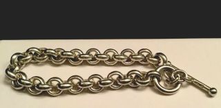 Vtg Italy 925 Sterling Silver Large Rolo Chain Link Toggle Bracelet 7.  5” (16.  9g)
