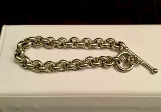 VTG Italy 925 Sterling Silver Large Rolo Chain Link Toggle Bracelet 7.  5” (16.  9g) 3