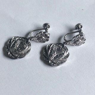 Jeweler Destash Vintage Sterling Silver And Marcasite Pave Clip On Earrings