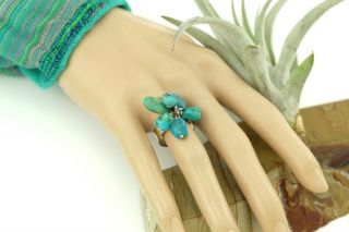 Vtg Sterling Silver Southwestern Turquoise Charm Nugget Ring Sz 7.  75