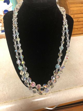 Vintage Aurora Borealis Crystal 2 Strand Necklace First Strand 20”
