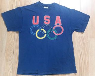 Vtg Hanes 1990s Official Usa Olympic Team Logo Mens T - Shirt Sz Large Made In Usa