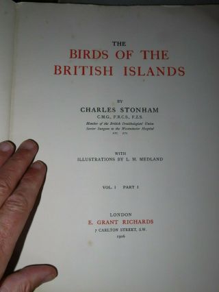 1906 BIRDS OF THE BRITISH ISLANDS BY STONHAM & MEDLAND 317 PLATES ORNITHOLOGY 6
