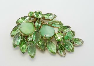 Vintage Green Rhinestone and Moon Glow Stone Brooch and Earring Set 2