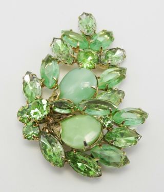 Vintage Green Rhinestone and Moon Glow Stone Brooch and Earring Set 3