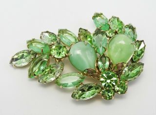 Vintage Green Rhinestone and Moon Glow Stone Brooch and Earring Set 4