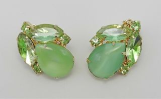 Vintage Green Rhinestone and Moon Glow Stone Brooch and Earring Set 6