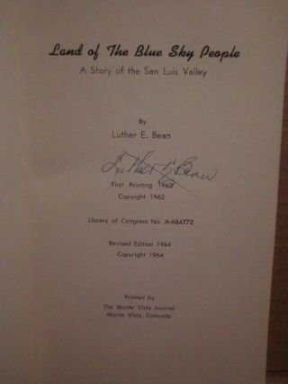 Land of the Blue Sky People - by Luther E.  Bean - 1964 Revised - (SIGNED) 2