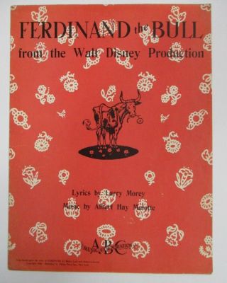 Vintage Ferdinand The Bull Sheet Music Walt Disney Production 1936 Abc Music