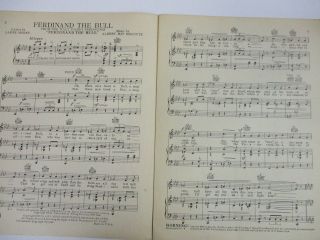 Vintage Ferdinand the Bull Sheet Music Walt Disney Production 1936 ABC Music 2