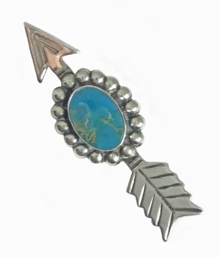 Vintage Early Navajo Stamped Sterling Silver Turquoise Arrow Pin