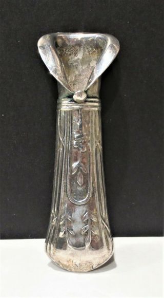 Vintage Rfo Sterling Silver Flower Bud Vase Boutonniere Holder Brooch Pin Signed