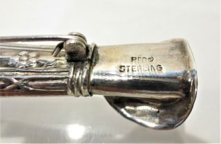 Vintage RFO Sterling Silver Flower Bud Vase Boutonniere Holder Brooch Pin Signed 4